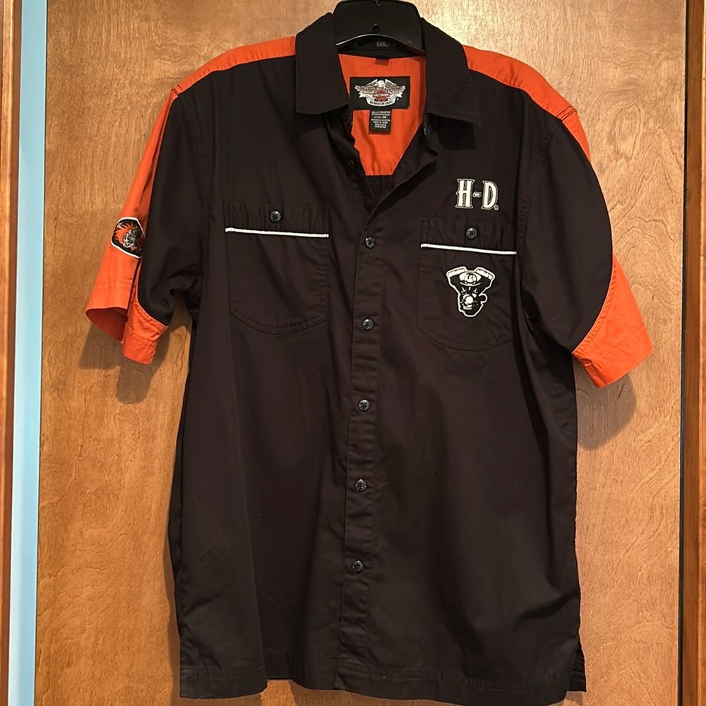 Harley Davidson button down classic black & orange shirt